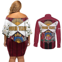 Personalized Latvia Couples Matching Off Shoulder Short Dress and Long Sleeve Button Shirt Symbol With Latvians Patterns - Wonder Print Shop