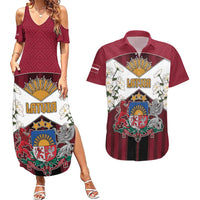 Personalized Latvia Couples Matching Summer Maxi Dress and Hawaiian Shirt Symbol With Latvians Patterns - Wonder Print Shop