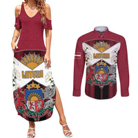 Personalized Latvia Couples Matching Summer Maxi Dress and Long Sleeve Button Shirt Symbol With Latvians Patterns - Wonder Print Shop