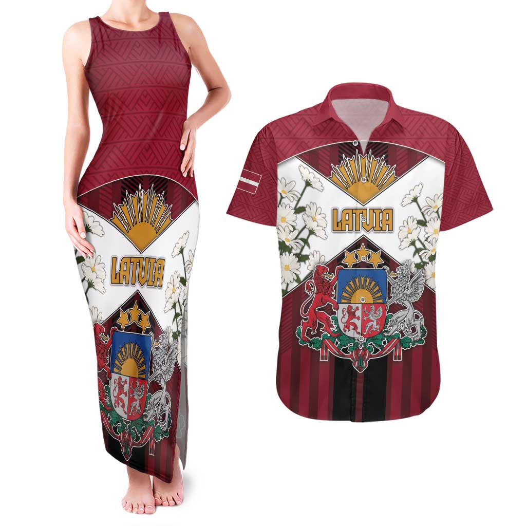 Personalized Latvia Couples Matching Tank Maxi Dress and Hawaiian Shirt Symbol With Latvians Patterns - Wonder Print Shop