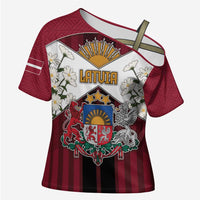 Personalized Latvia Cross Shoulder Shirt Symbol With Latvians Patterns - Wonder Print Shop