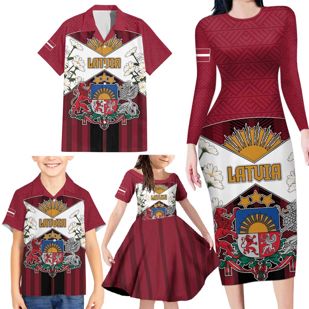 Personalized Latvia Family Matching Long Sleeve Bodycon Dress and Hawaiian Shirt Symbol With Latvians Patterns - Wonder Print Shop