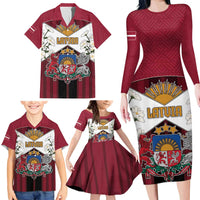 Personalized Latvia Family Matching Long Sleeve Bodycon Dress and Hawaiian Shirt Symbol With Latvians Patterns - Wonder Print Shop