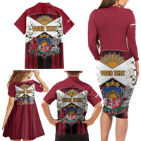 Personalized Latvia Family Matching Long Sleeve Bodycon Dress and Hawaiian Shirt Symbol With Latvians Patterns - Wonder Print Shop