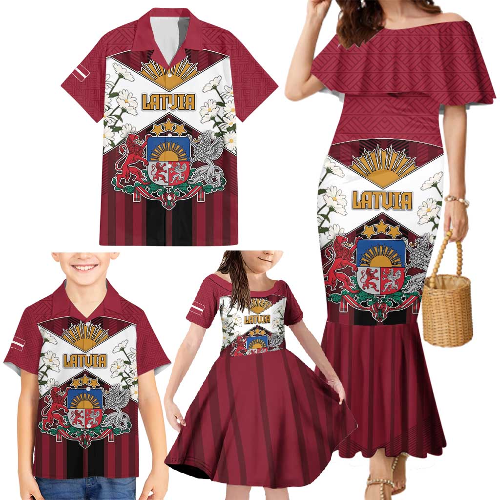 Personalized Latvia Family Matching Mermaid Dress and Hawaiian Shirt Symbol With Latvians Patterns - Wonder Print Shop