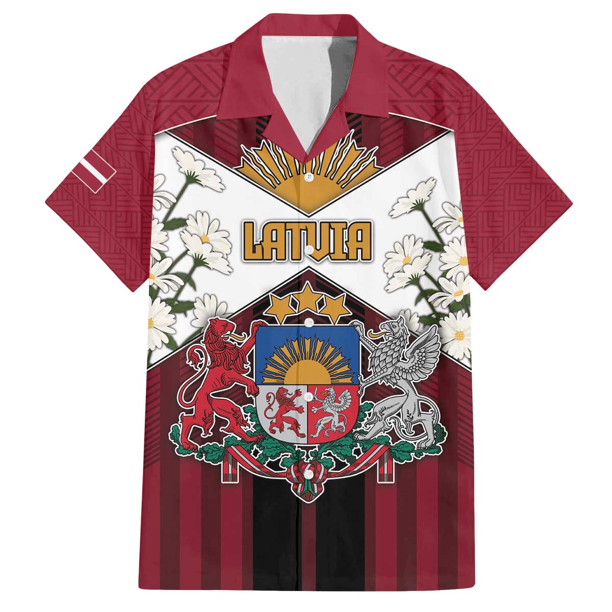 Personalized Latvia Family Matching Off The Shoulder Long Sleeve Dress and Hawaiian Shirt Symbol With Latvians Patterns - Wonder Print Shop