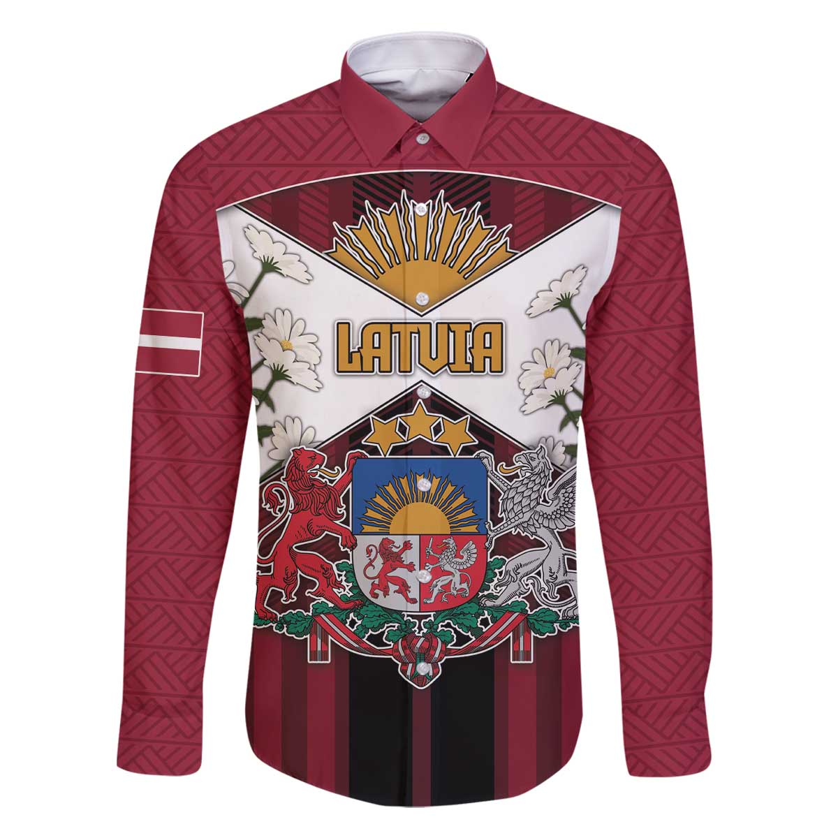 Personalized Latvia Family Matching Off The Shoulder Long Sleeve Dress and Hawaiian Shirt Symbol With Latvians Patterns - Wonder Print Shop