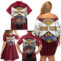 Personalized Latvia Family Matching Off Shoulder Short Dress and Hawaiian Shirt Symbol With Latvians Patterns - Wonder Print Shop