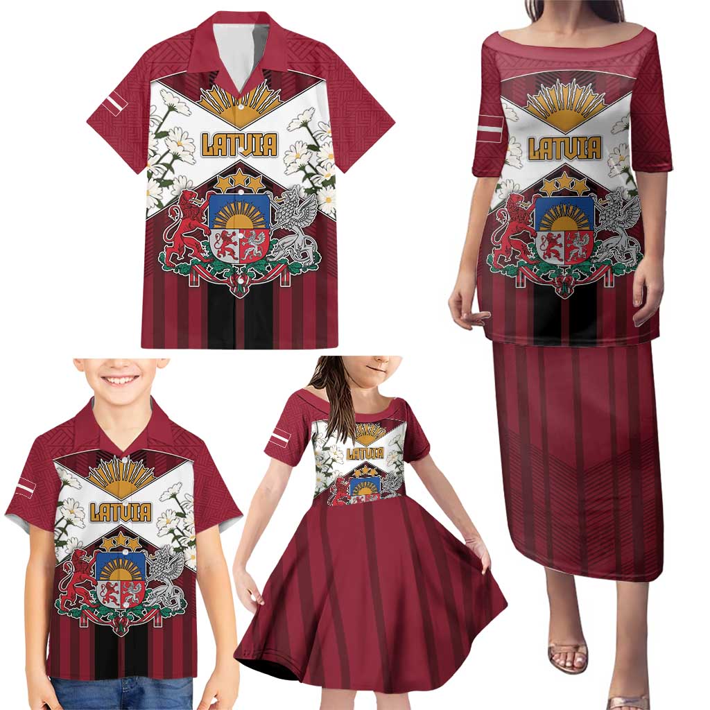 Personalized Latvia Family Matching Puletasi and Hawaiian Shirt Symbol With Latvians Patterns - Wonder Print Shop