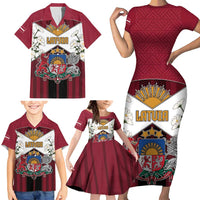 Personalized Latvia Family Matching Short Sleeve Bodycon Dress and Hawaiian Shirt Symbol With Latvians Patterns - Wonder Print Shop