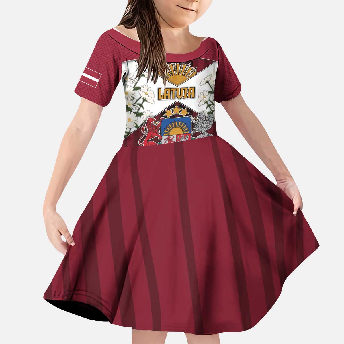 Personalized Latvia Kid Short Sleeve Dress Symbol With Latvians Patterns - Wonder Print Shop