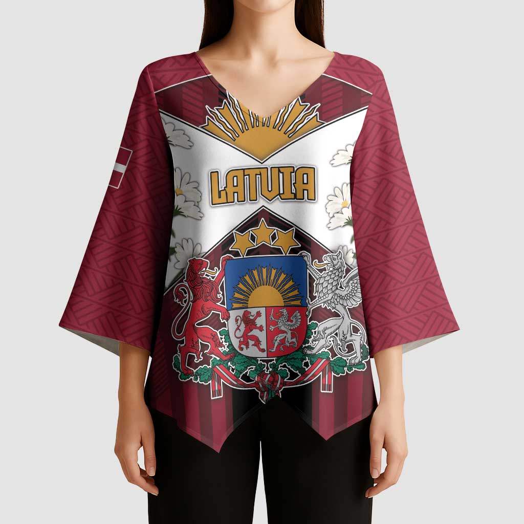Personalized Latvia Kimono Sleeve Blouse Symbol With Latvians Patterns - Wonder Print Shop
