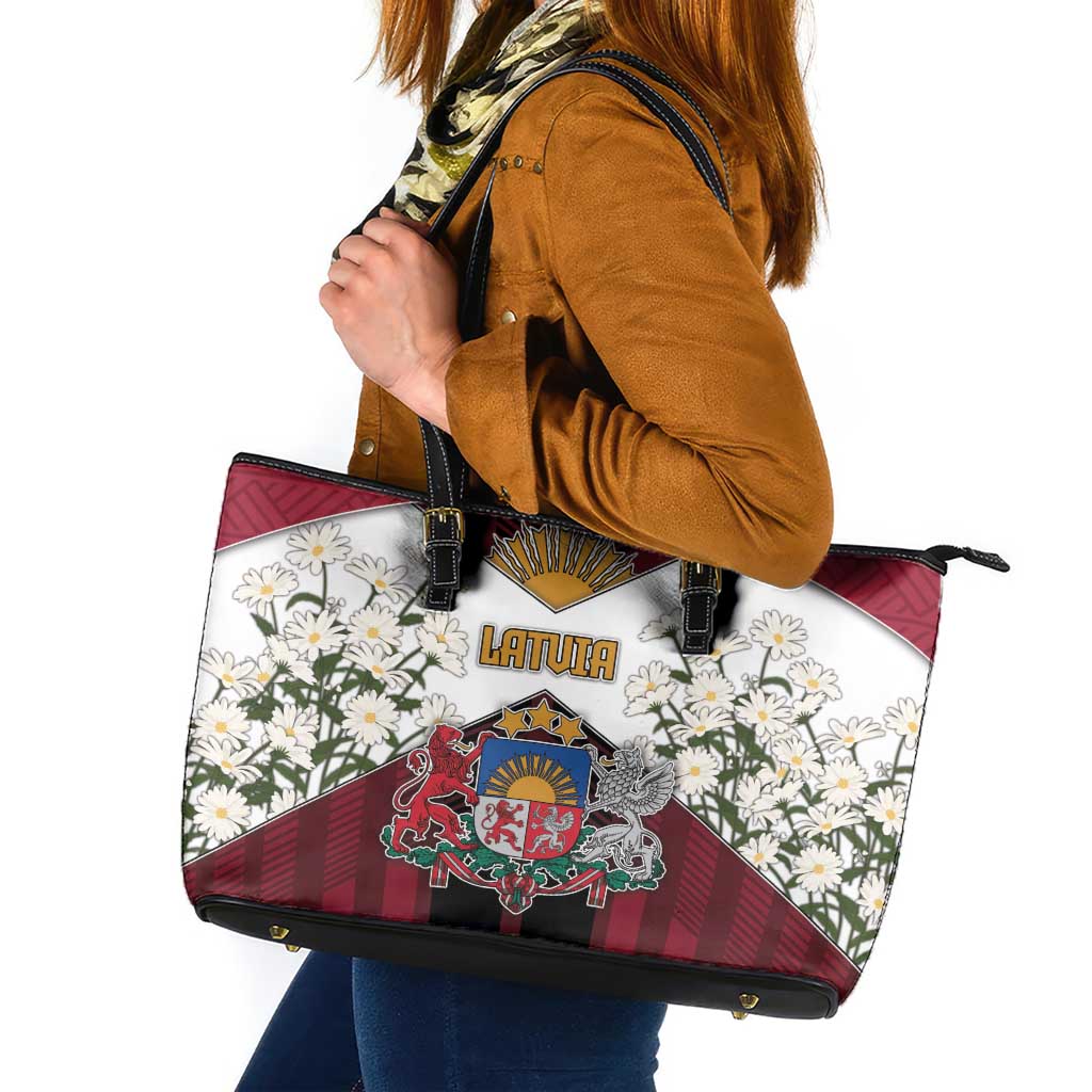 Latvia Leather Tote Bag Symbol With Latvians Patterns - Wonder Print Shop