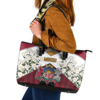Latvia Leather Tote Bag Symbol With Latvians Patterns - Wonder Print Shop