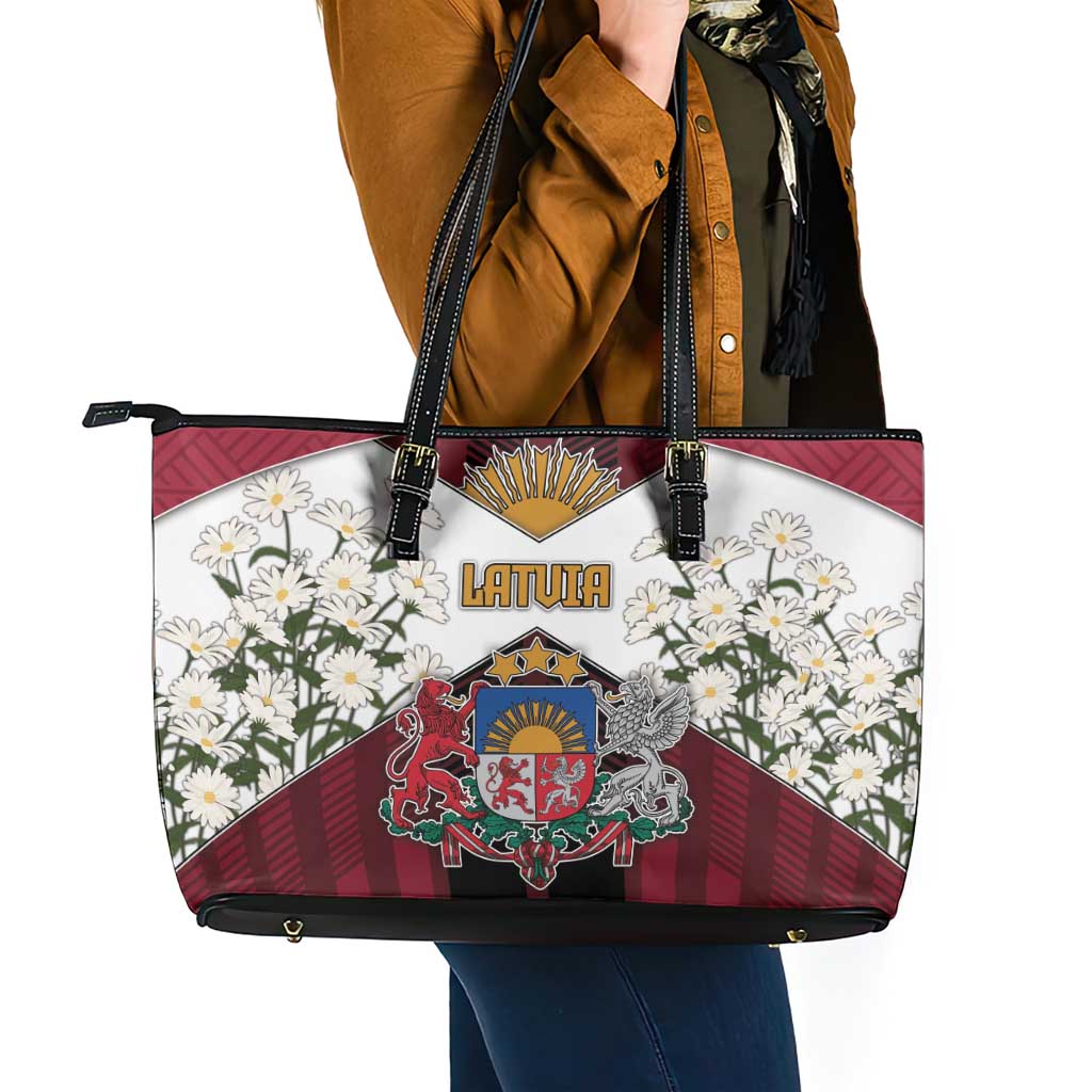 Latvia Leather Tote Bag Symbol With Latvians Patterns - Wonder Print Shop