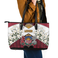 Latvia Leather Tote Bag Symbol With Latvians Patterns - Wonder Print Shop