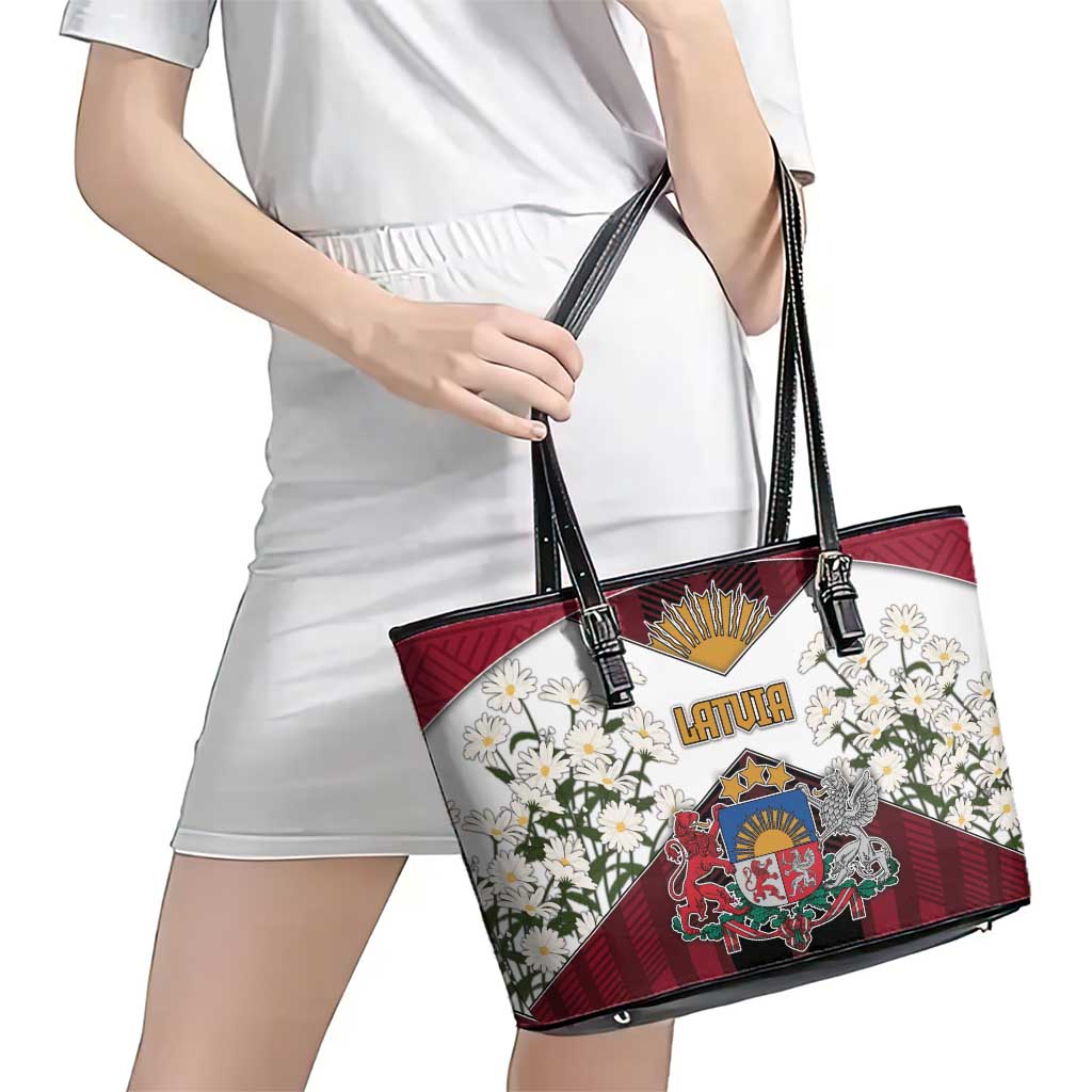 Latvia Leather Tote Bag Symbol With Latvians Patterns - Wonder Print Shop