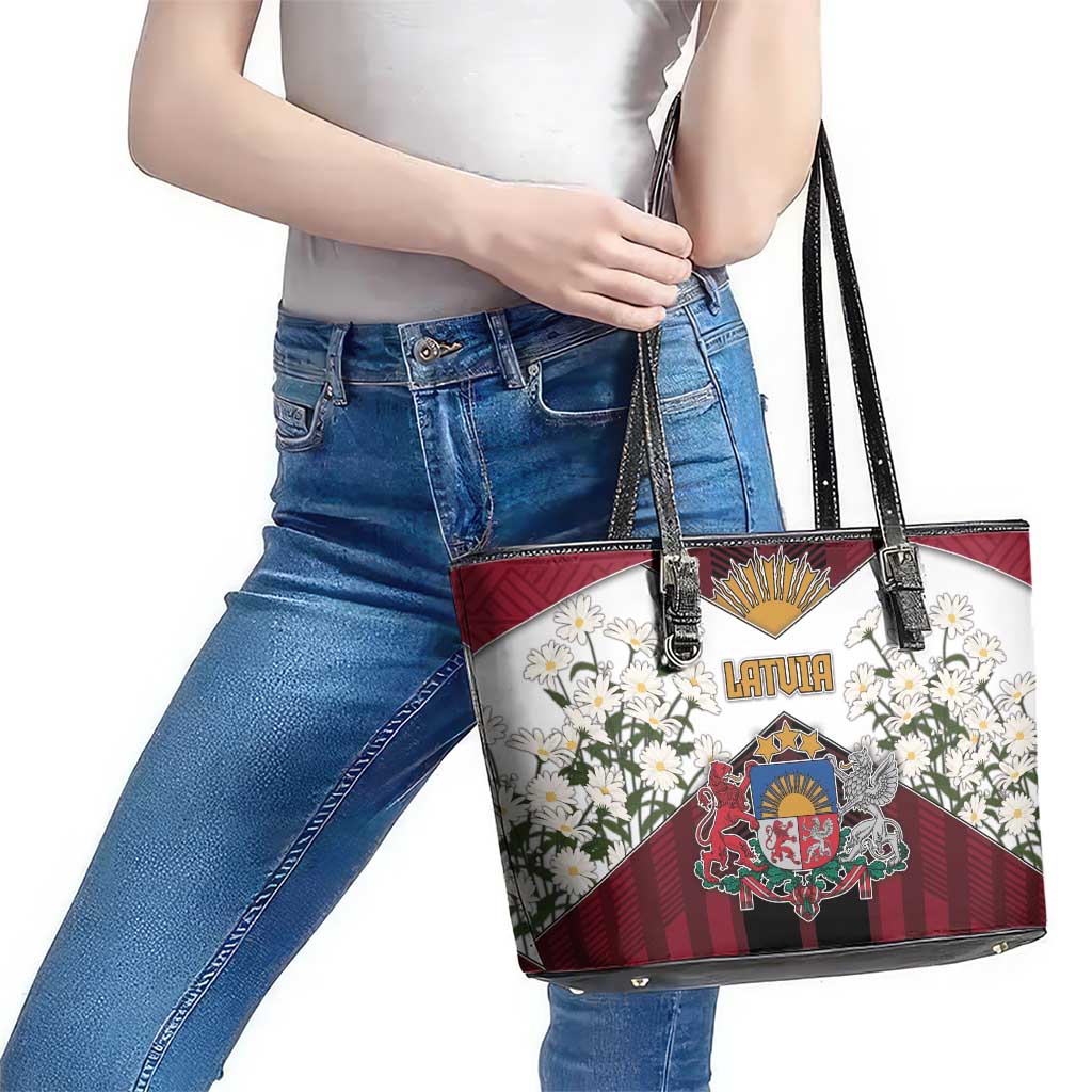 Latvia Leather Tote Bag Symbol With Latvians Patterns - Wonder Print Shop