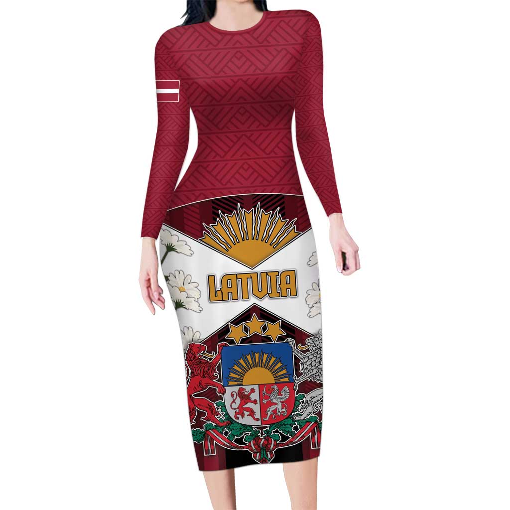 Personalized Latvia Long Sleeve Bodycon Dress Symbol With Latvians Patterns - Wonder Print Shop