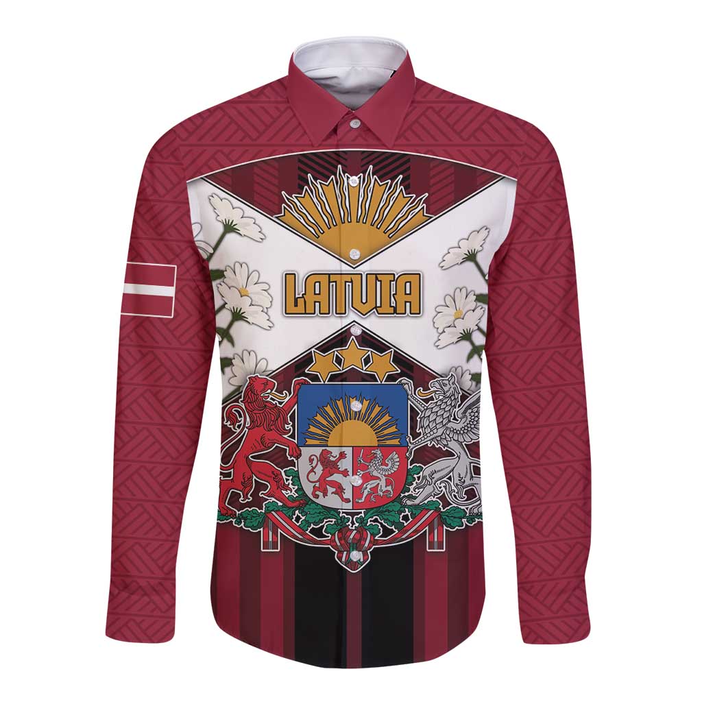 Personalized Latvia Long Sleeve Button Shirt Symbol With Latvians Patterns - Wonder Print Shop