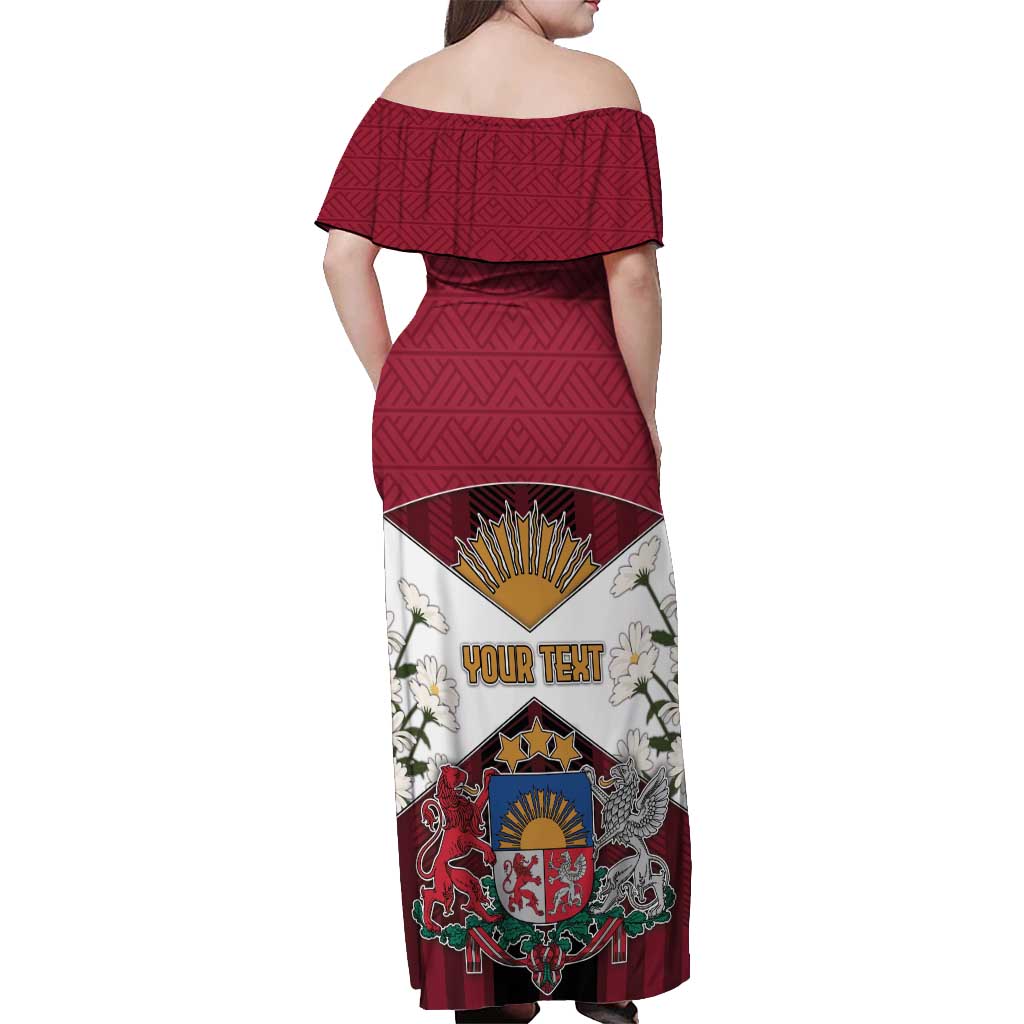 Personalized Latvia Off Shoulder Maxi Dress Symbol With Latvians Patterns - Wonder Print Shop