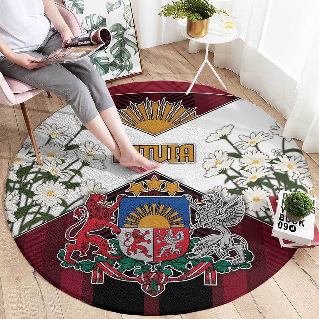 Latvia Round Carpet Symbol With Latvians Patterns - Wonder Print Shop