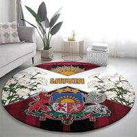 Latvia Round Carpet Symbol With Latvians Patterns - Wonder Print Shop