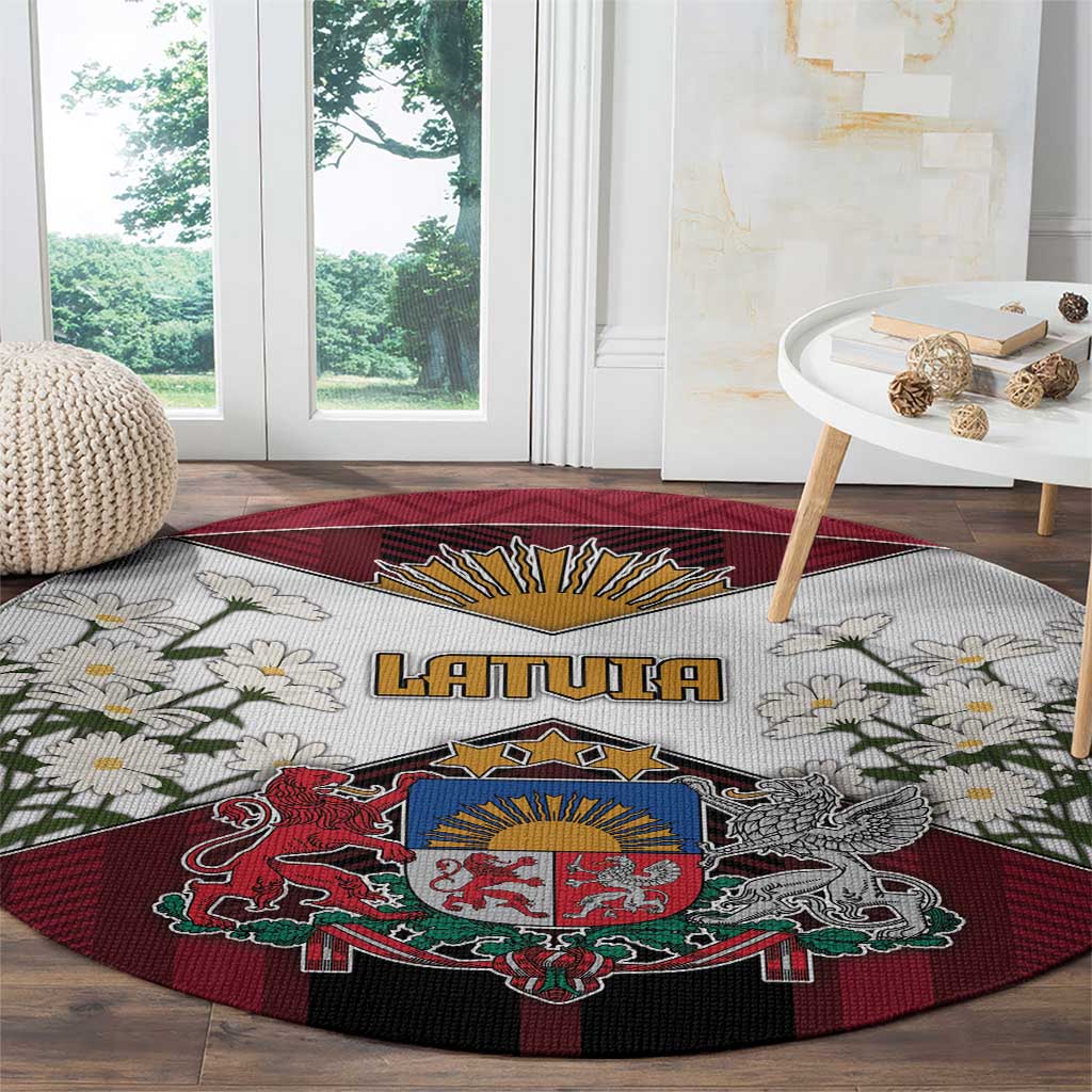 Latvia Round Carpet Symbol With Latvians Patterns - Wonder Print Shop