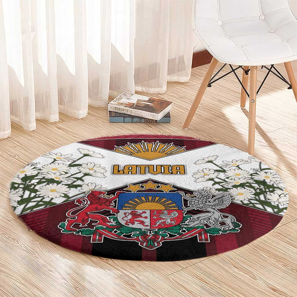 Latvia Round Carpet Symbol With Latvians Patterns - Wonder Print Shop