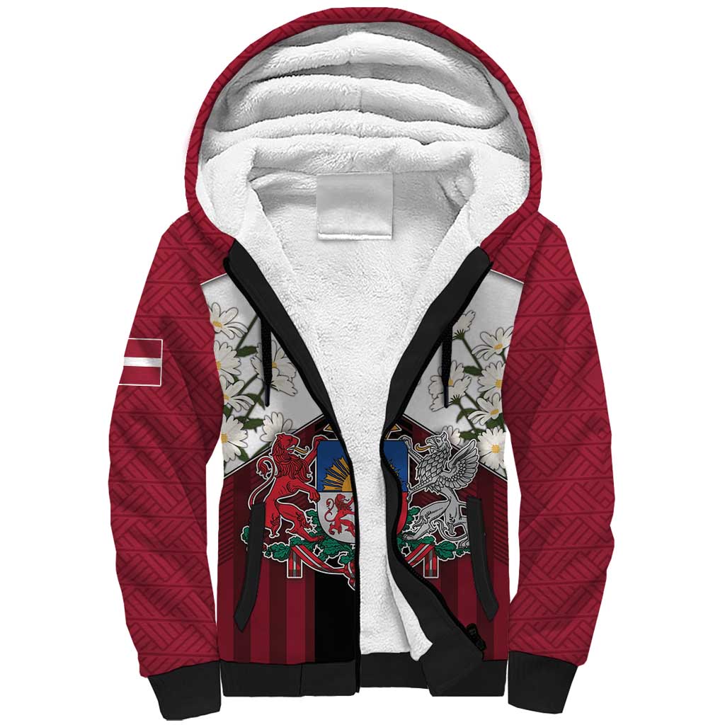 Personalized Latvia Sherpa Hoodie Symbol With Latvians Patterns - Wonder Print Shop
