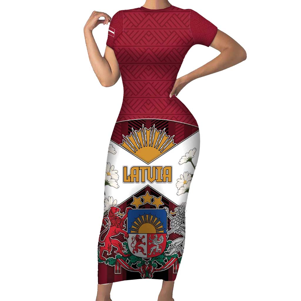 Personalized Latvia Short Sleeve Bodycon Dress Symbol With Latvians Patterns - Wonder Print Shop