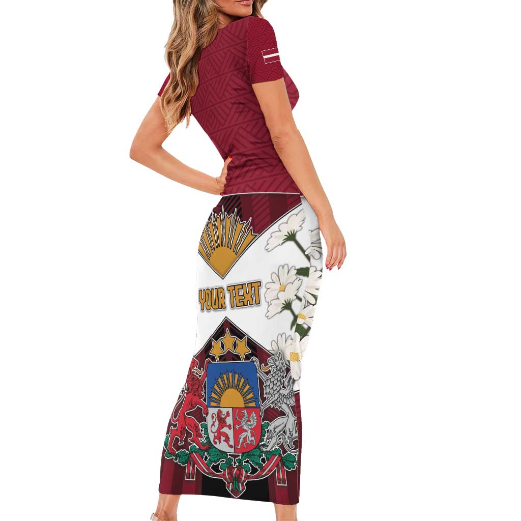 Personalized Latvia Short Sleeve Bodycon Dress Symbol With Latvians Patterns - Wonder Print Shop