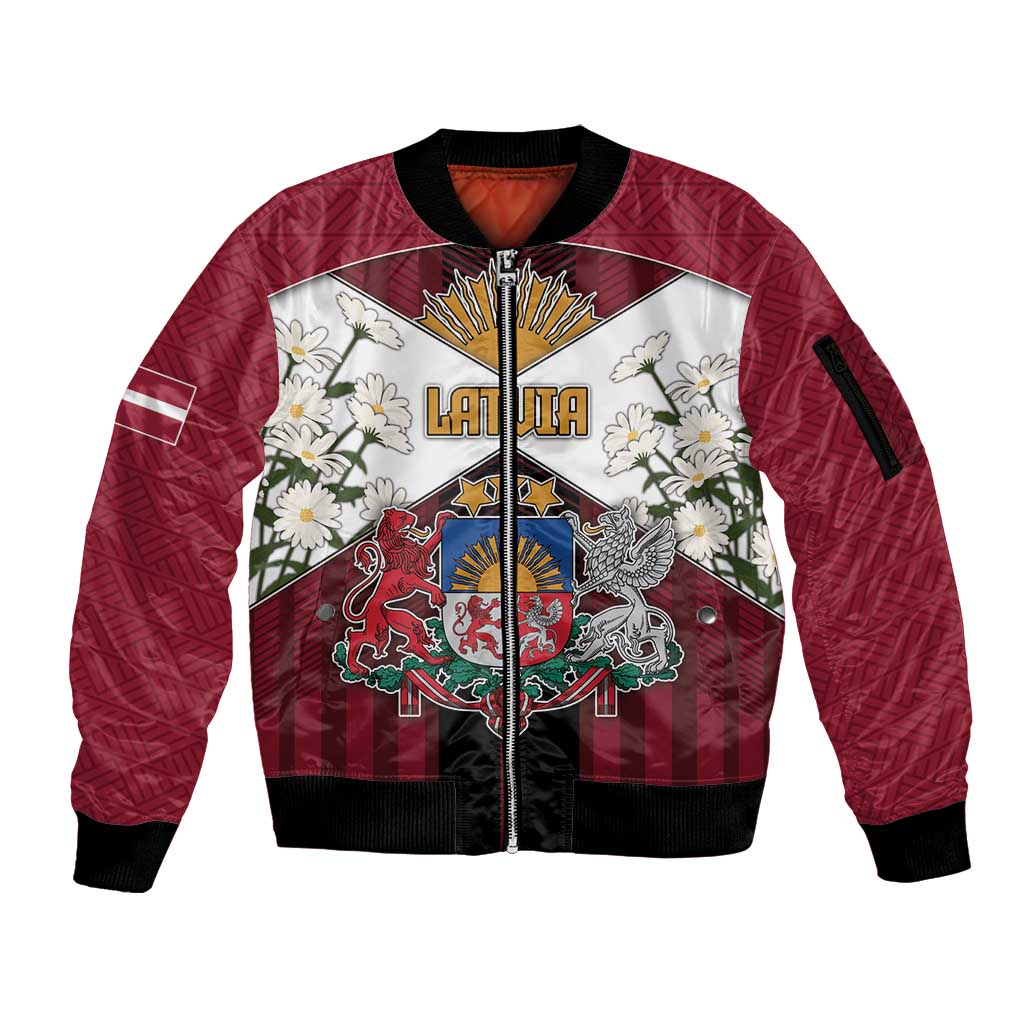 Personalized Latvia Sleeve Zip Bomber Jacket Symbol With Latvians Patterns - Wonder Print Shop