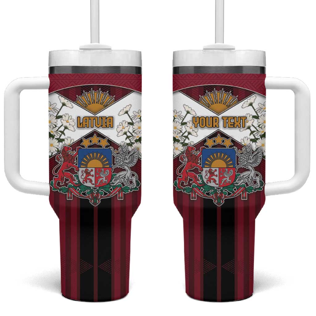 Personalized Latvia Tumbler With Handle Symbol With Latvians Patterns - Wonder Print Shop