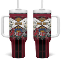Personalized Latvia Tumbler With Handle Symbol With Latvians Patterns - Wonder Print Shop