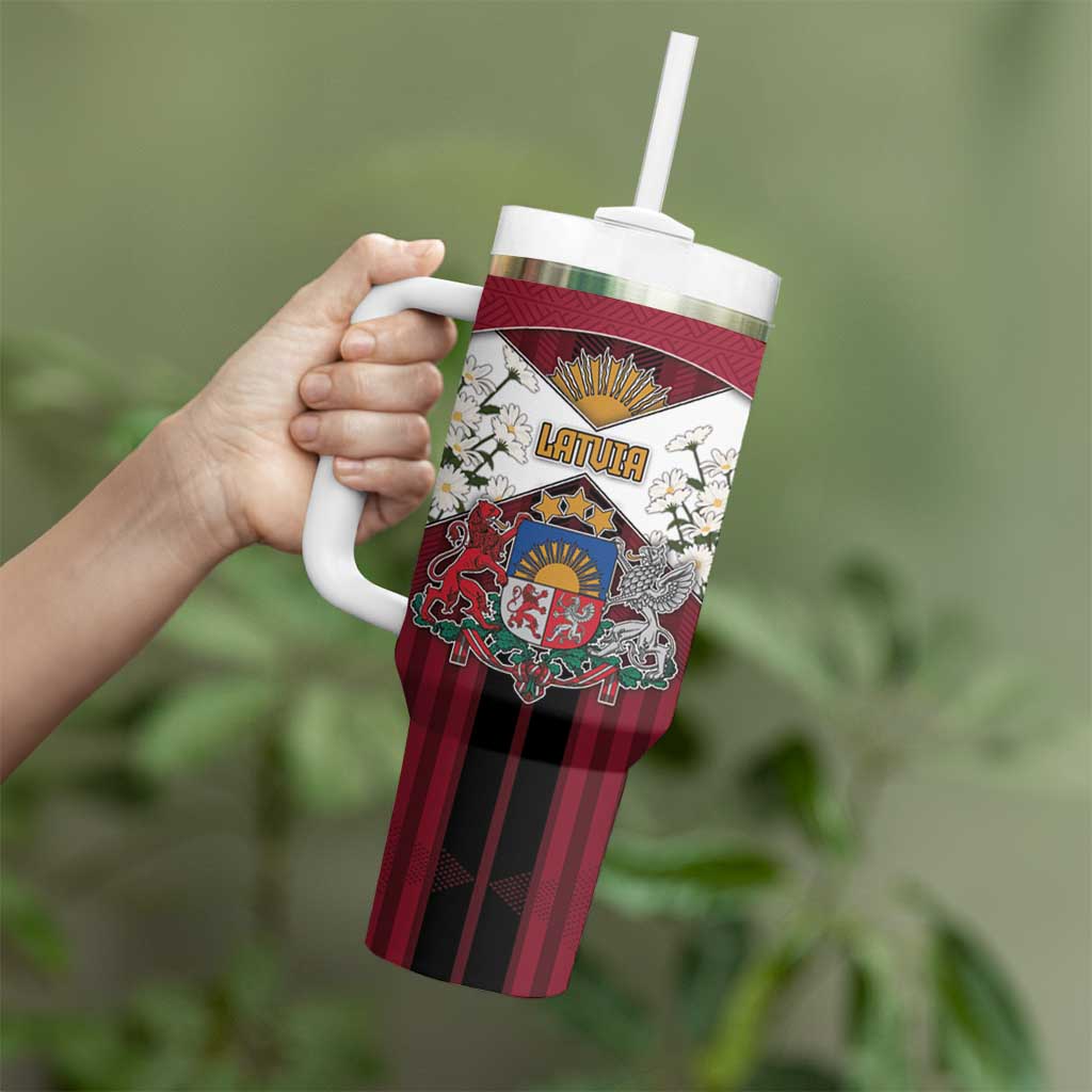 Personalized Latvia Tumbler With Handle Symbol With Latvians Patterns - Wonder Print Shop