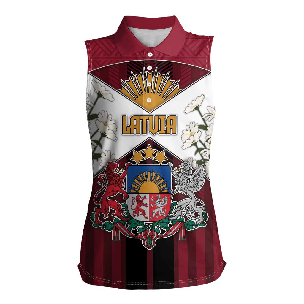 Personalized Latvia Women Sleeveless Polo Shirt Symbol With Latvians Patterns - Wonder Print Shop