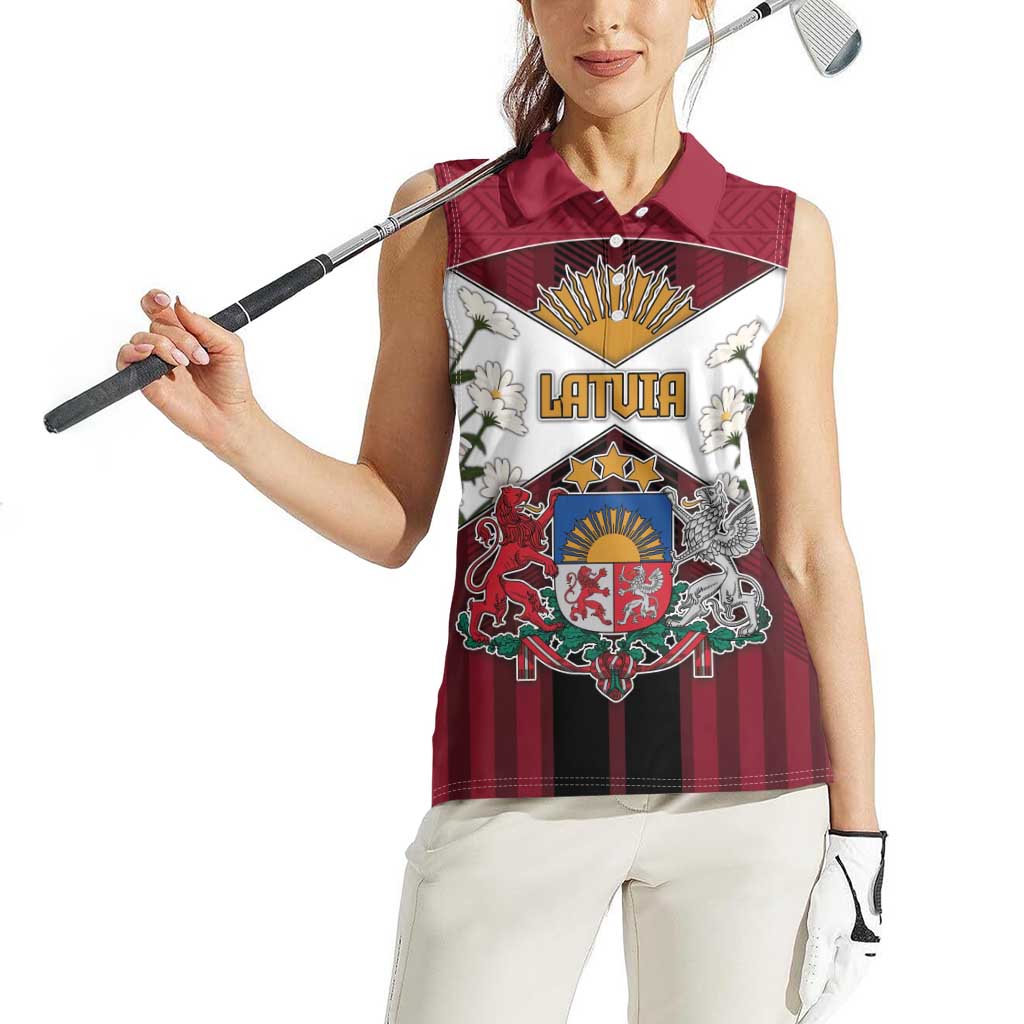 Personalized Latvia Women Sleeveless Polo Shirt Symbol With Latvians Patterns - Wonder Print Shop