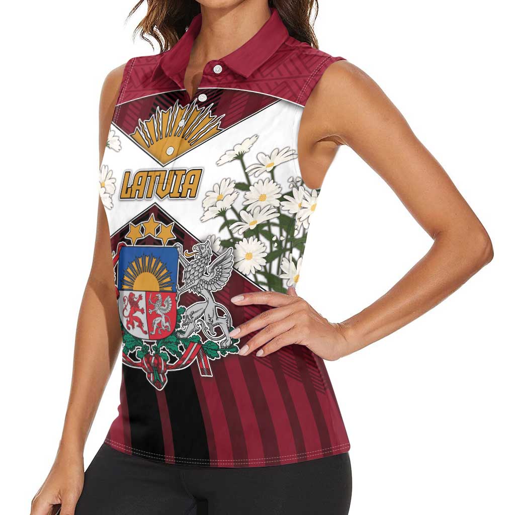 Personalized Latvia Women Sleeveless Polo Shirt Symbol With Latvians Patterns - Wonder Print Shop