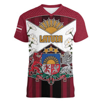 Personalized Latvia Women V-Neck T-Shirt Symbol With Latvians Patterns - Wonder Print Shop