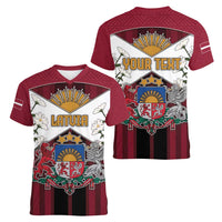 Personalized Latvia Women V-Neck T-Shirt Symbol With Latvians Patterns - Wonder Print Shop