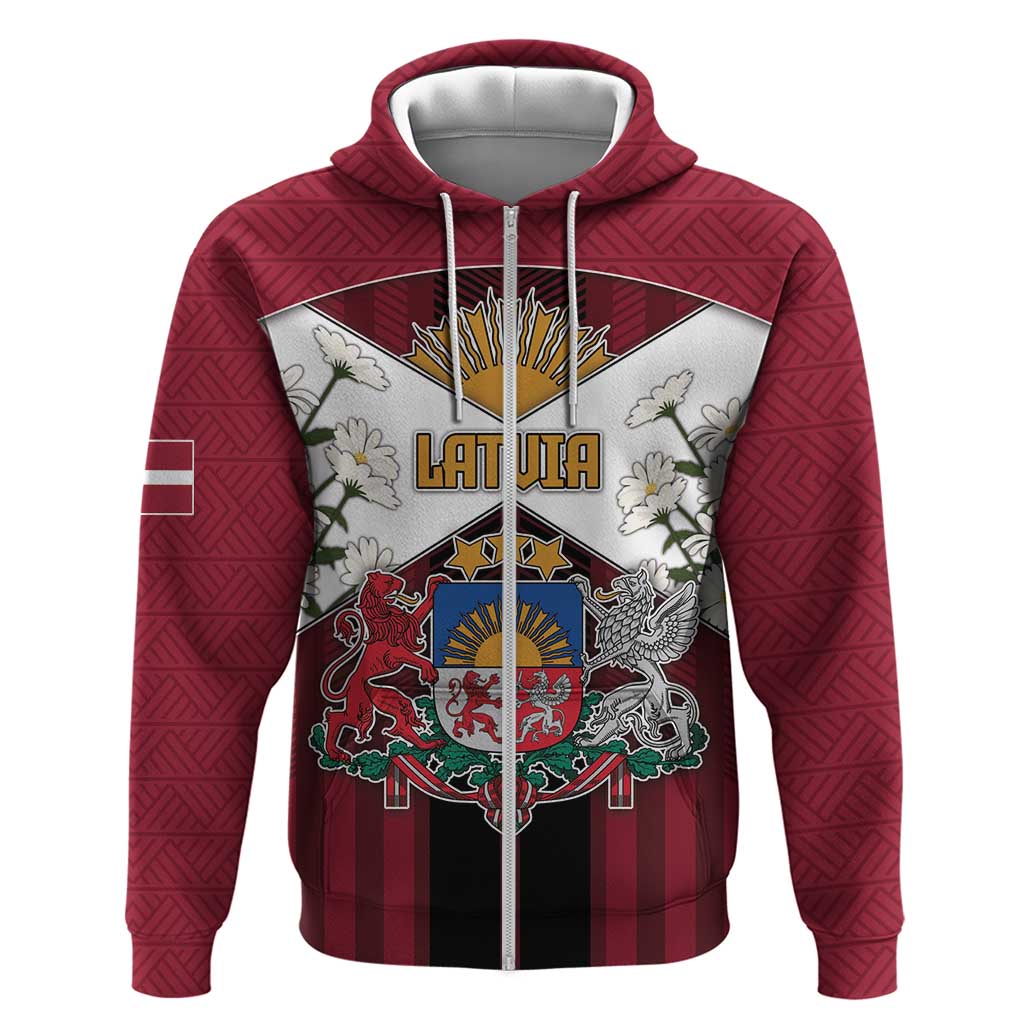 Personalized Latvia Zip Hoodie Symbol With Latvians Patterns - Wonder Print Shop