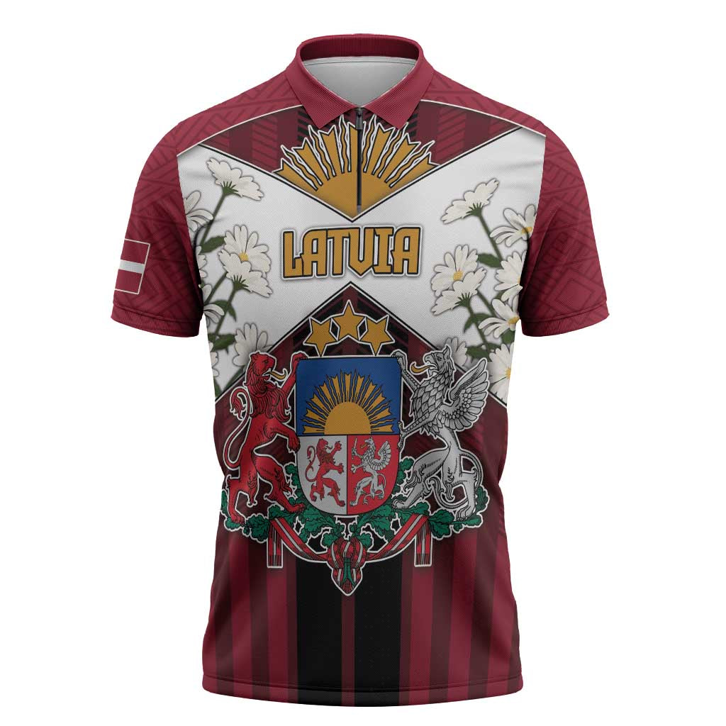 Personalized Latvia Zipper Polo Shirt Symbol With Latvians Patterns - Wonder Print Shop