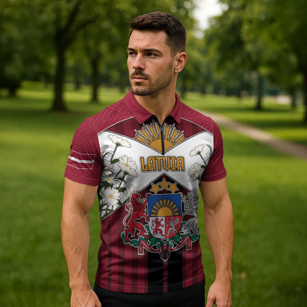 Personalized Latvia Zipper Polo Shirt Symbol With Latvians Patterns - Wonder Print Shop