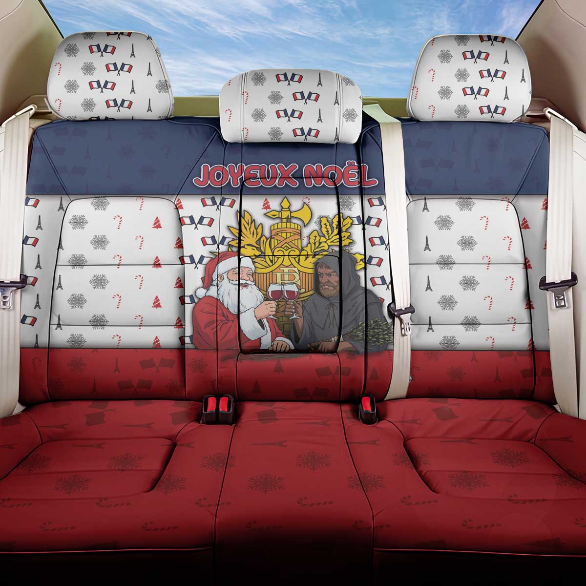 France Christmas Back Car Seat Cover Pere Noel And Pere Fouettard - Wonder Print Shop