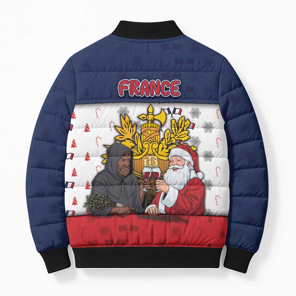 France Christmas Bomber Puffer Jacket Pere Noel And Pere Fouettard - Wonder Print Shop