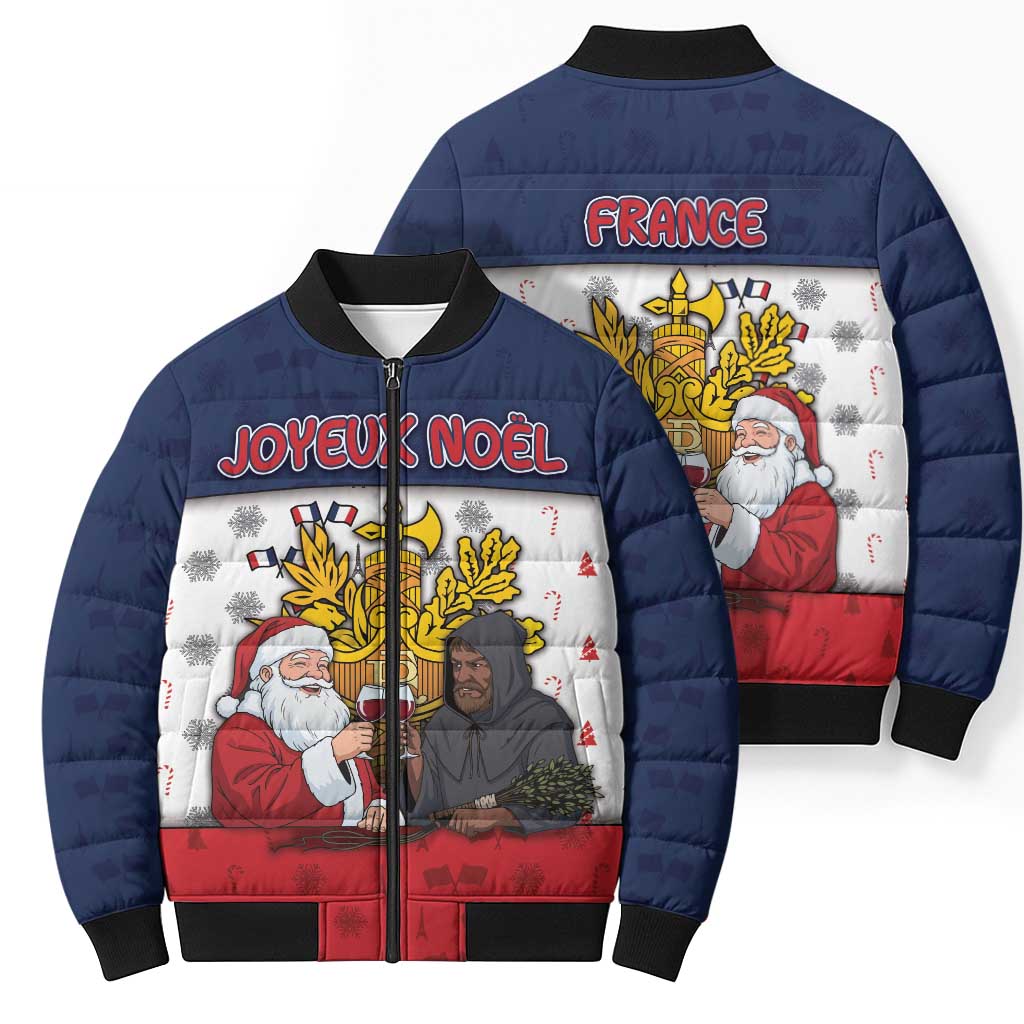 France Christmas Bomber Puffer Jacket Pere Noel And Pere Fouettard - Wonder Print Shop