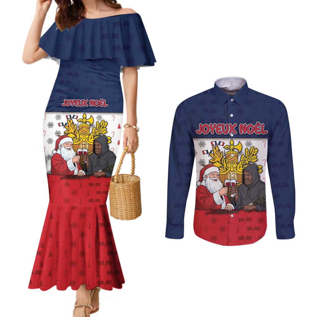 France Christmas Couples Matching Mermaid Dress and Long Sleeve Button Shirt Pere Noel And Pere Fouettard - Wonder Print Shop
