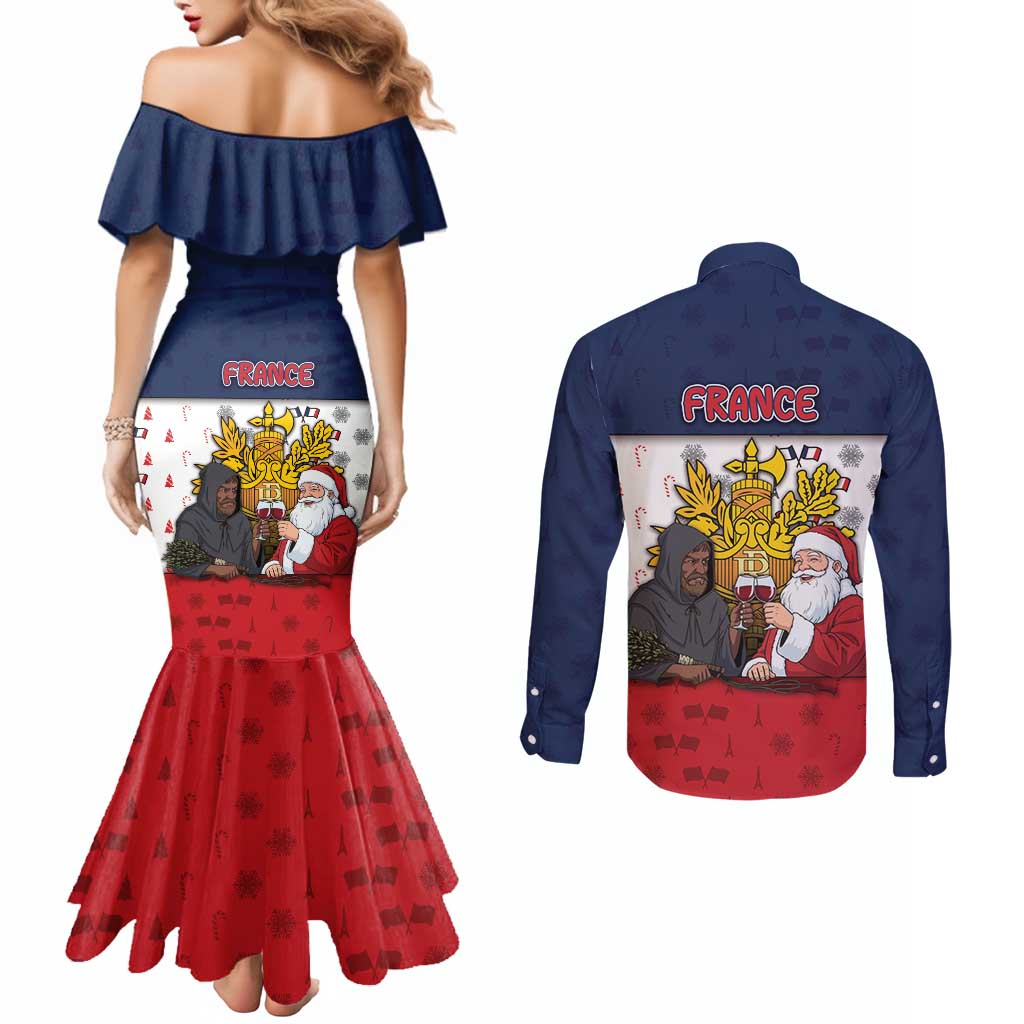 France Christmas Couples Matching Mermaid Dress and Long Sleeve Button Shirt Pere Noel And Pere Fouettard - Wonder Print Shop