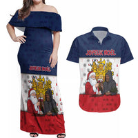 France Christmas Couples Matching Off Shoulder Maxi Dress and Hawaiian Shirt Pere Noel And Pere Fouettard - Wonder Print Shop